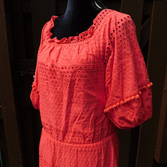 Anthropologie S Parker Magenta Eyelet Pom Pom Dress - Picture 2 of 5